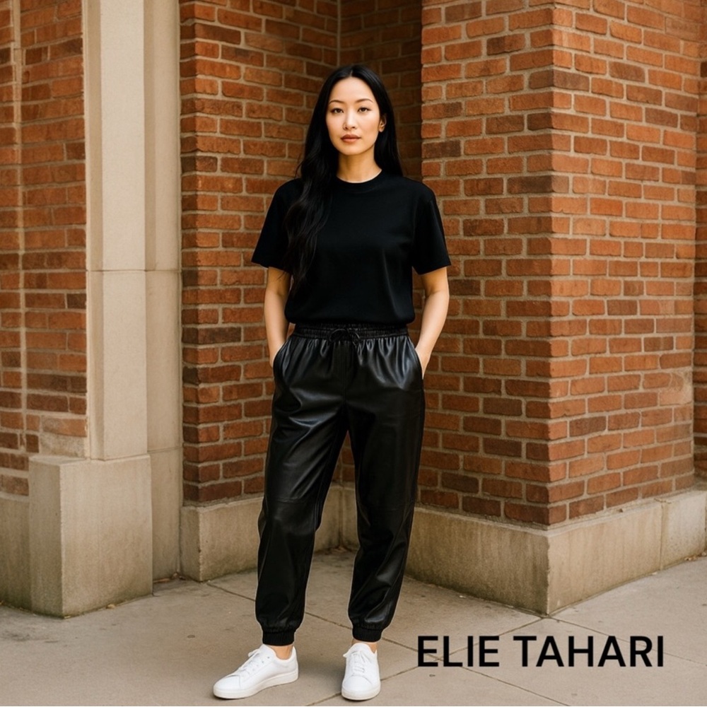 Elie Tahari Black Track Pants with Luxe Sheen